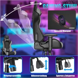 Kesser Ergonomisch Gamingstuhl 150kg belastbar Bürostuhl Lenden- & Kopfkissen, Gaming Stuhl, Schwarz, Grau