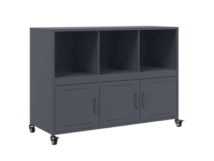 Sideboard Anthrazit 100,5x39x72 cm Stahl Mit 4 Rollen, Stahlblech kaltgewalzt, glatte Oberfläche, feucht abwischbar, für Bücher und Dokumente