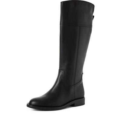Stiefel TAMARIS, Damen, Gr. 36, Textil, Normalschaft, schwarz, Kalbsleder, unifarben, Schuhe Stiefel, Blockabsatz, Langschaftstiefel mit T-Logoprägung an der Ferse