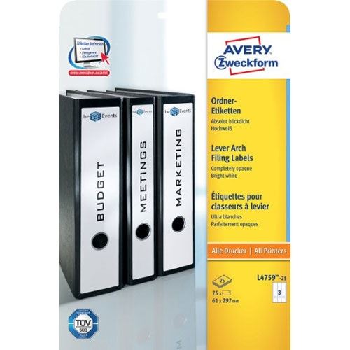 AVERY Zweckform 90 Ordneretiketten L4759-25 weiß