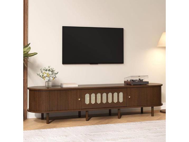 Meuble TV Lowboard 180cm - avec 1 Armoire Pliante - Design Rotin - Meuble TV moderne pour salon - Noyer