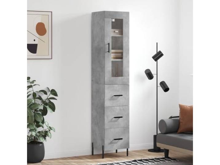 RJPLMFV Anrichte, hoch, grau, Beton, 180 cm, Holz Füße aus Metall, Aufbewahrungsschrank mit Tür, stabil und feuchtigkeitsbeständig