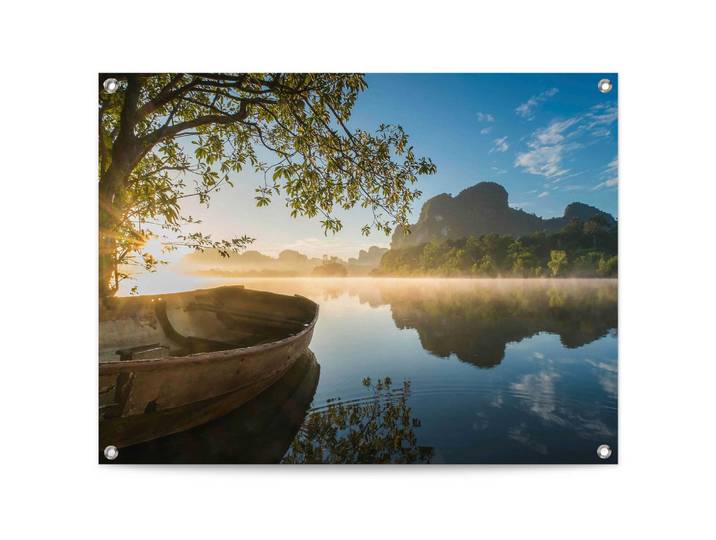 Poster REINDERS Boot auf dem See , grün (farbe bild(er): grün), B:80cm H:60cm T:0,1cm, Leinwand, Bilder, Poster, Outdoor für Garten oder Balkon