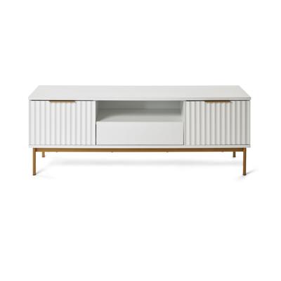 TV-Board JAHNKE "CARVE TV 140", gold (weiß, gold), B:140cm H:49,9cm T:39,6cm, Holzwerkstoff, Sideboards, TV-Board, Edle Gold-Applikationen, Fronten in Wellendesign, 140 cm