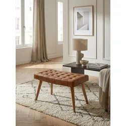 Sitzhocker – Mango Massivholz/Echtleder, 67x47x39 cm, Chesterfield-Design