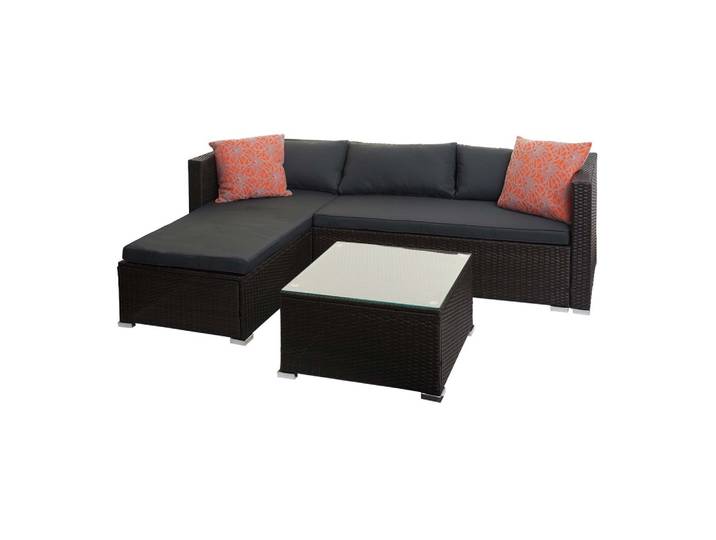 POLY-RATTAN GARNITUR Braun, Grau, Orange