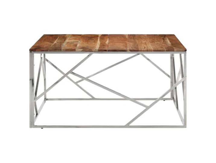 Couchtisch Silber Edelstahl Massivholz Akazie 100x100x50 Fleckenabweisende Oberfläche, stabile Struktur, modernes Design, einfache Reinigung, einzigartige Farbe und Maserung