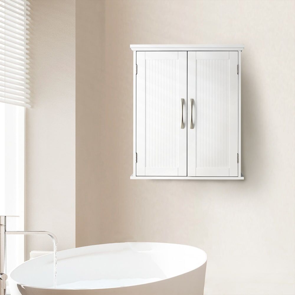 Teamson Armoire murale en effet bois blanc avec 2 portes et étagères Blanc 51x61x18cm