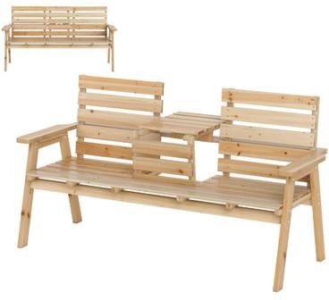 Costway Outdoor Fir Wood Bench with Foldable Middle Table-Natural