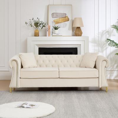 Abrihome "80"" Velvet 3-Seater Sofa with Button-Tufted Backrest and Nailhead Trim"