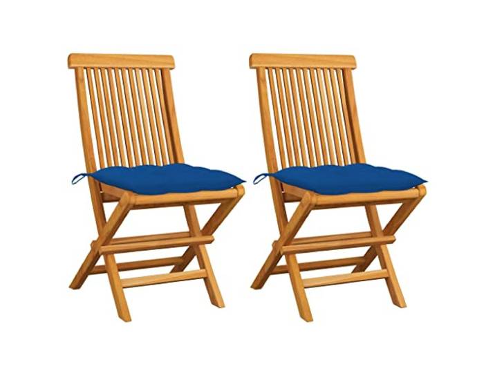vidaXL Klappstühle mit blauen Kissen, 2 Stück, Massivholz Teakholz