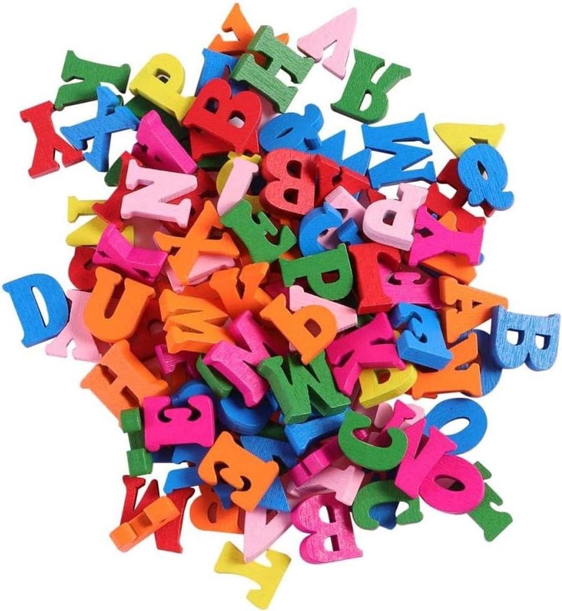 Set van 100 kleurrijke houten letters en cijfers voor decoratie en knutselen
