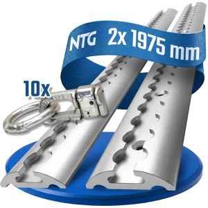 NTG Airlineschiene Standard, Set, zum Schrauben, 2 Stück, 200cm, aus Aluminium, silber, halbrund, mit 10 Doppelfittingen