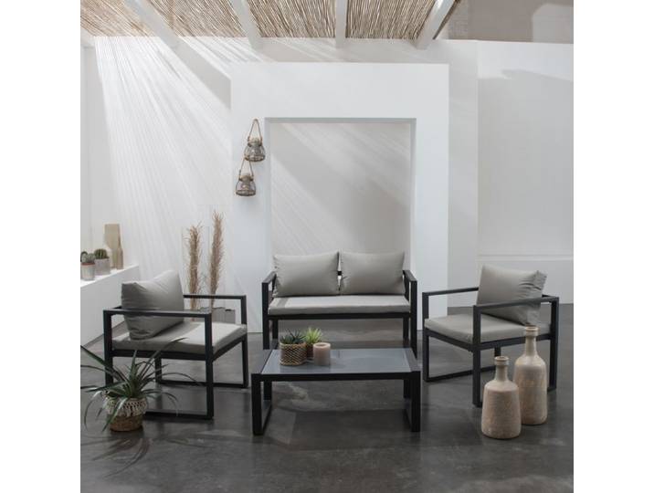 Salon de jardin IBIZA en tissu gris 4 places - aluminium anthracite