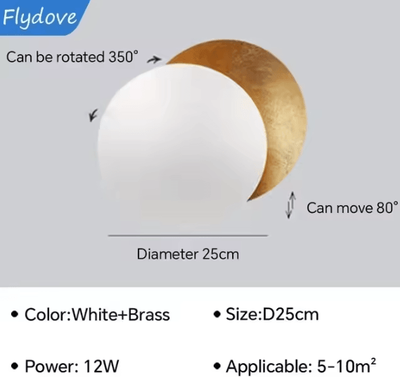 Inspire Curations Rotatable Solar Eclipse LED Wall Lamp white Brass 25cm cool White(5500 7000k)