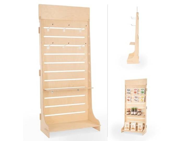 Aufsteller, Verkaufsaufsteller, Ladenaussteller, aus Holz, vom Boden, für Blisterverpackung, Haken inklusive, H. 165 cm (Large)