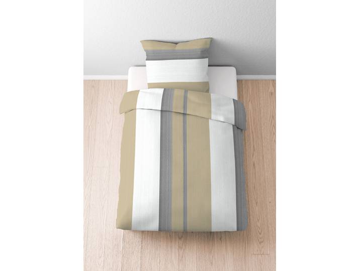 Flanell-Bettwäsche Längsstreifen Typ A 135 x 200 cm + Kissen 80 x 80 cm Beige/Beige