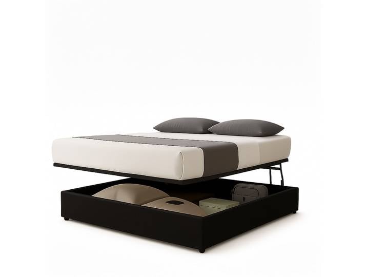 Lit coffre parallèle en simili cuir noir 200x200cm