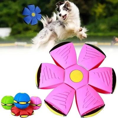 Inspired Finds FlyerFun Elastic Flying Saucer Bouncing Ball Dog Toy blue