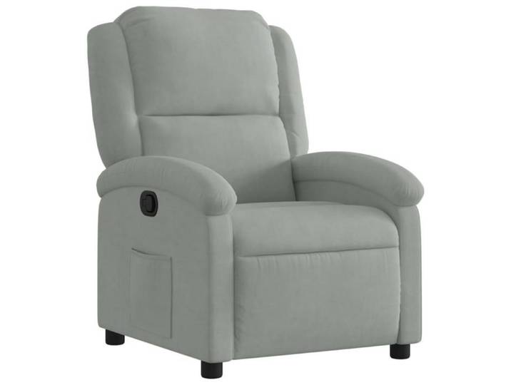 Fauteuil inclinable en velours - JILL - Gris clair - 71x86 5x99 5 cm - Inclinaison manuelle 135° - Poche latérale