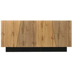 MODFU Sideboard aus Spanplatte in Schwarz/Holzfarbe, 160x40x72 cm, mit verstellbarem Einlegeboden