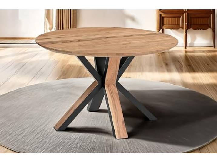 SAM Esstisch Cara 105 cm rund Akazie Natur Spider-Gestell schwarz/Holz massiv, Akazienholz naturfarben, Schweizer Kante, Gestell Metall scharz/Holz außen, pflegeleichter Holztisch