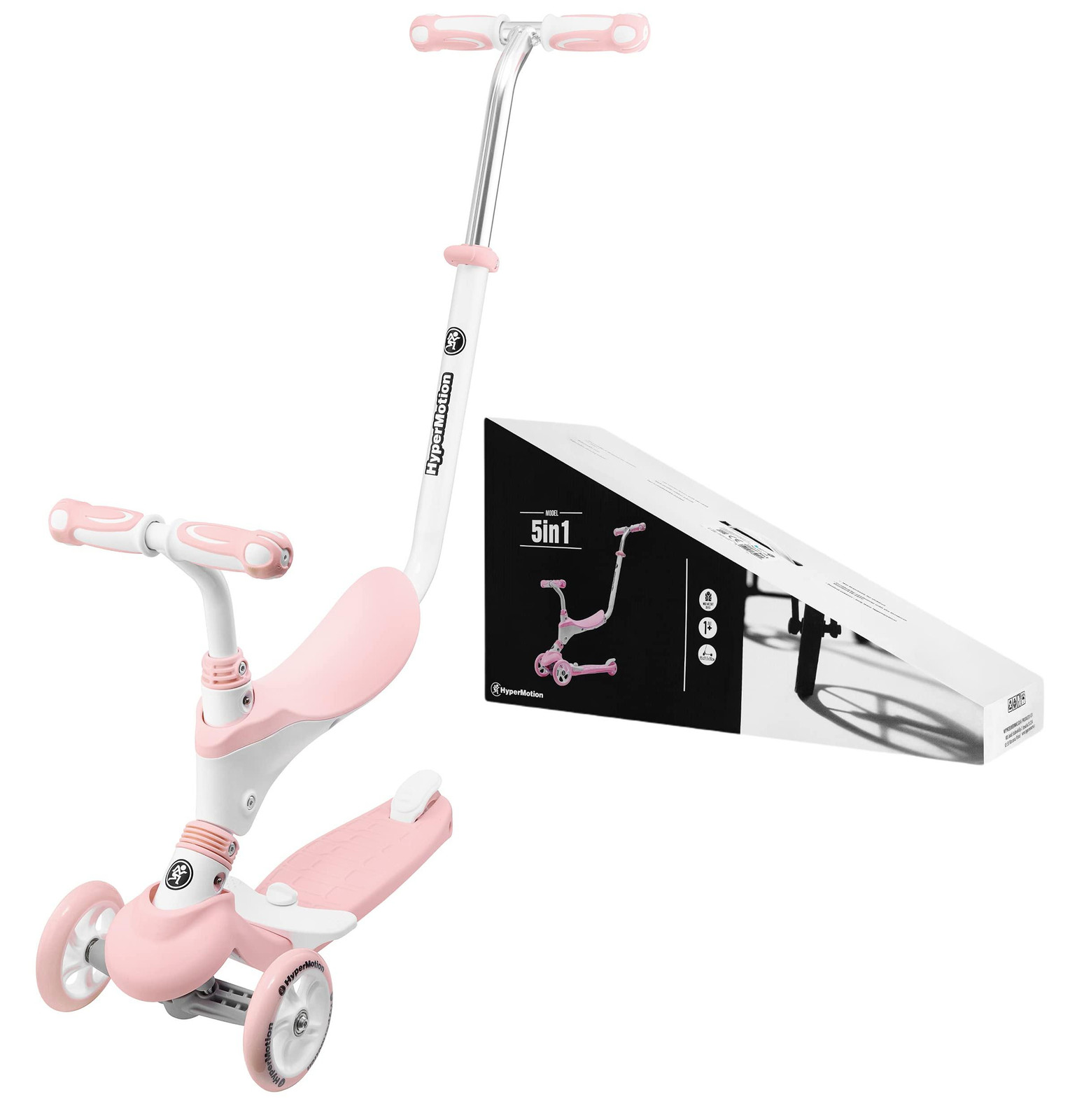 Verstelbare 5-in-1 kinderloopfiets met zitje en rem, roze