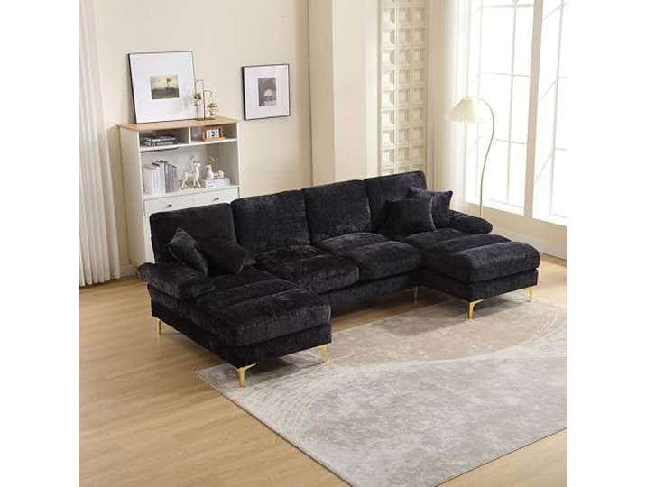 Ball & Cast U-förmiges Eckcouch mit Schlaffunktion, Modulares Chenille Sofa mit Doppelten Liegesitzen für das Wohnzimmer Wohnung Villa, 274 x 88 x 136 (BxHxT), Schwarz