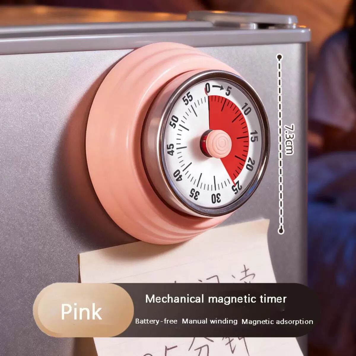 INF Mechanischer Küchen-Timer – Magnetischer Countdown-Timer zum Kochen und Backen Rosa