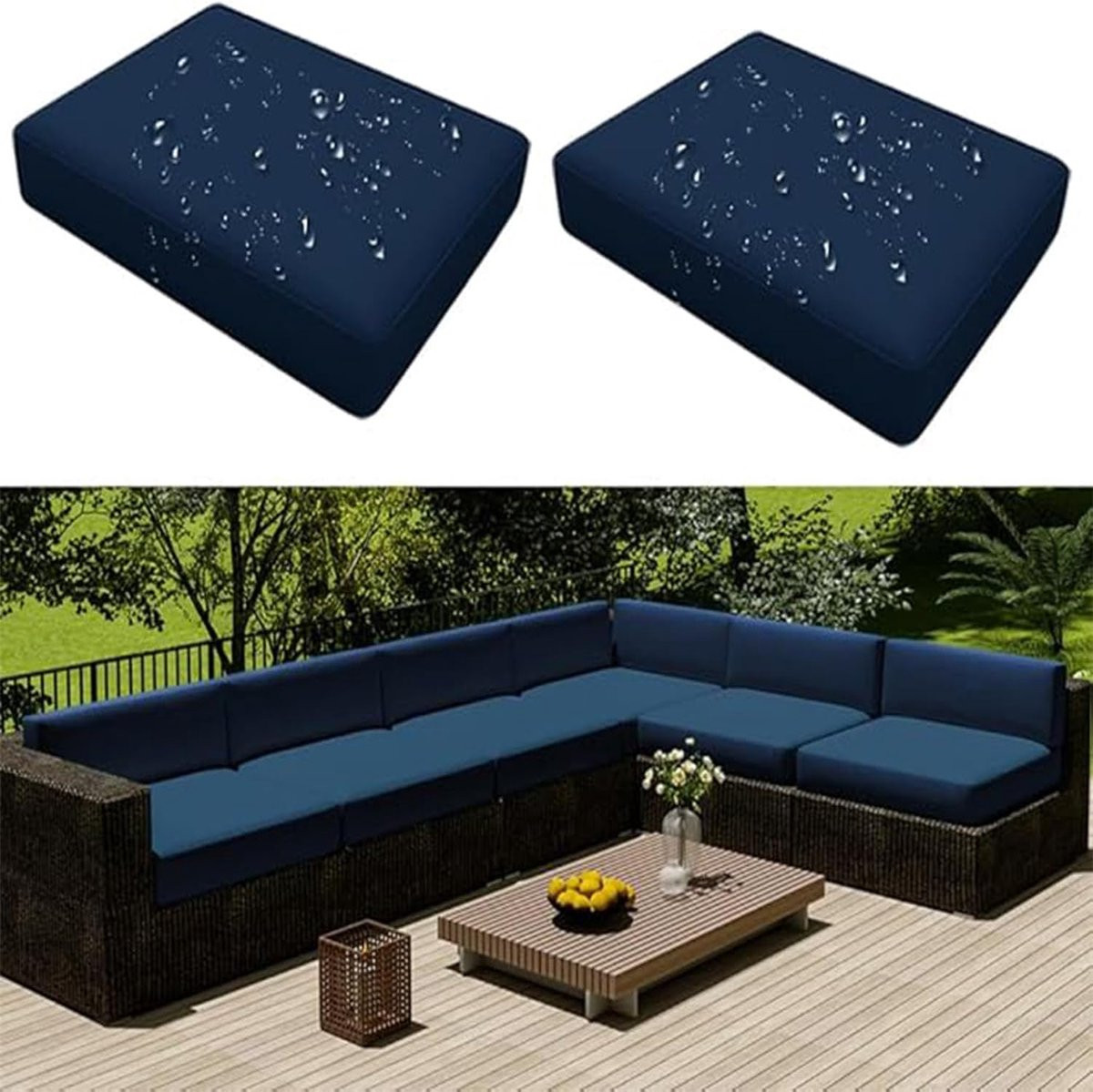 Waterdichte outdoor kussensloop met ritssluiting voor tuinmeubels, marineblauw, 55 x 45 x 10 cm