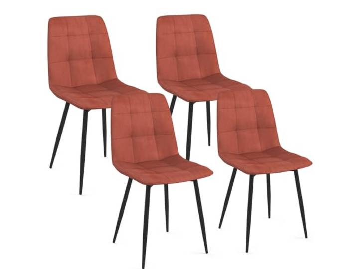 IDMarket - 4er-Set Esszimmerstühle Mila aus Terracotta-Samt