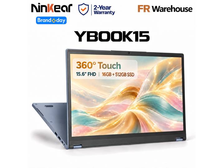 Ninkear YBook 15 Ordinateur Portable 2 in 1 16Go RAM 512Go SSD 15.6 Pouces Écran Full HD AMD Ryzen 3 3250U Windows 11 clavier rétroéclairé écran tactile 360° PC convertible 2 en 1 pour bureau études