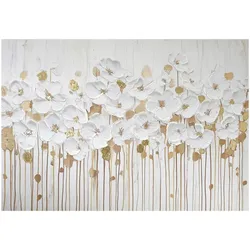 Leinwandbild HP054 Luxe Flora Weiß/Goldfarben ca. 70x100cm