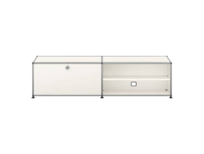USM Haller TV Schrank 2-fach breit Ausziehtür offen weiß Ausziehtür/offen mit Schloss reinweiß 153x39x53 cm