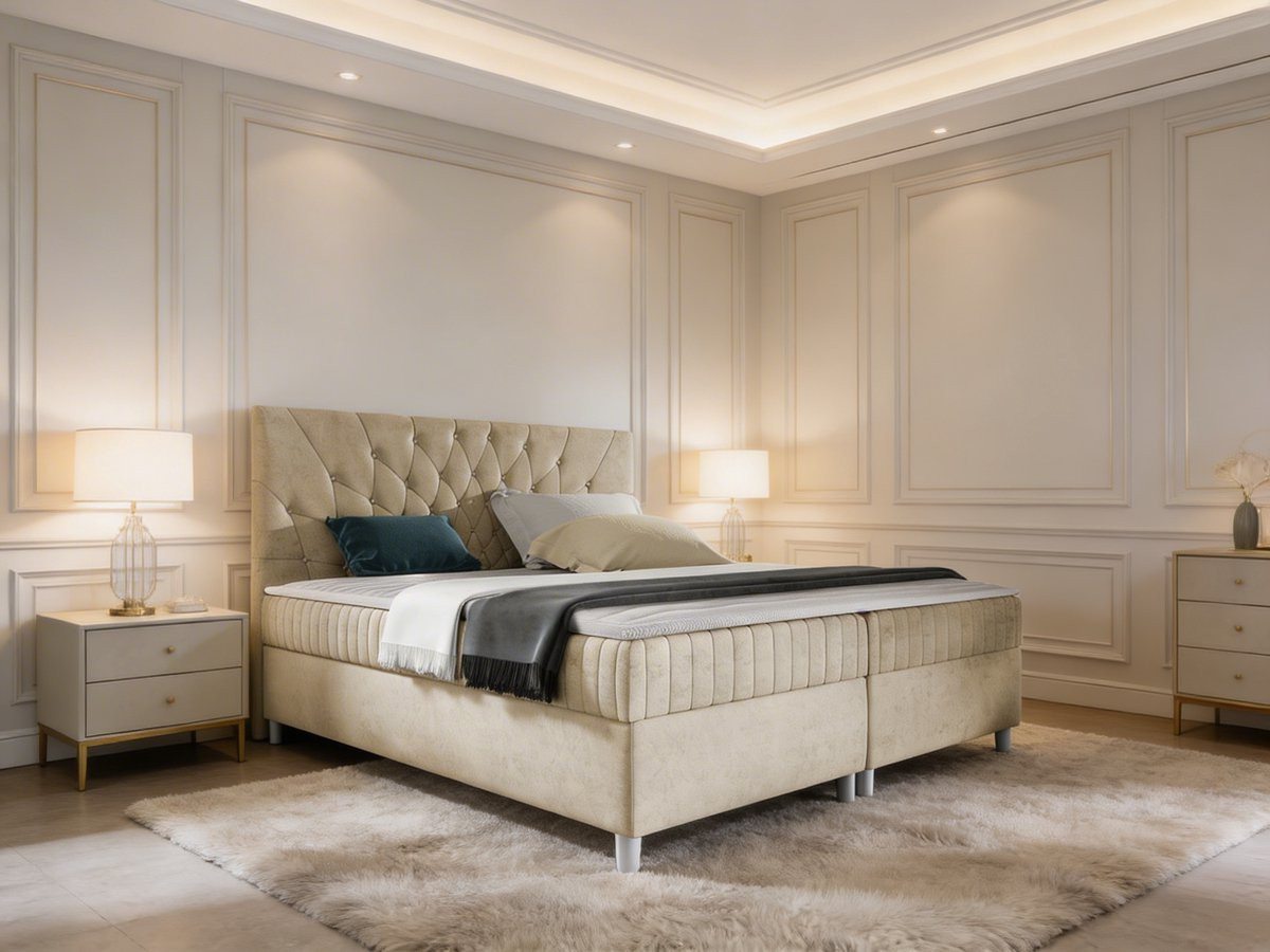 Caventino Boxspring Koningstijl Luxe Upholstered Bed B/D: 160 x 200 cm
