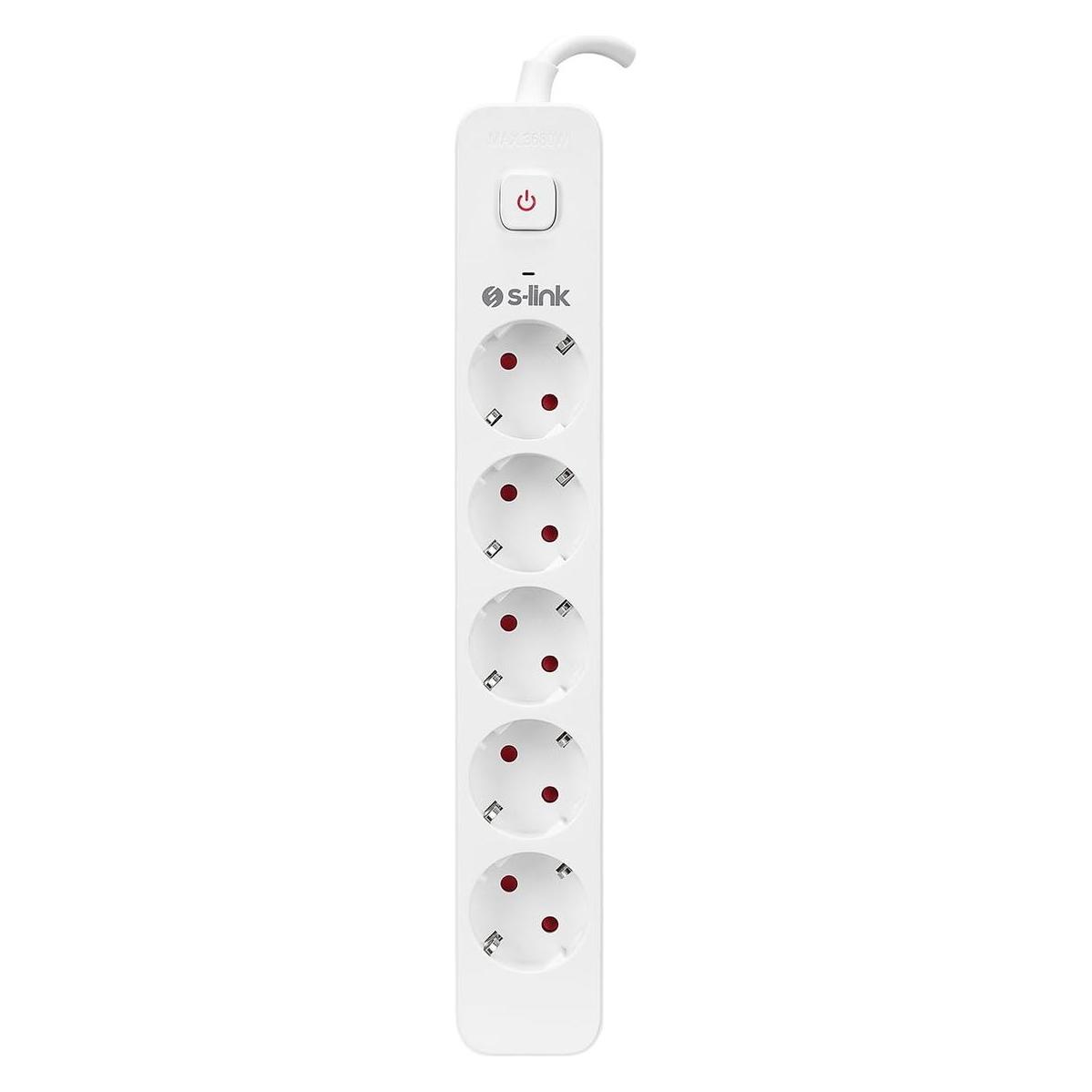 S-Link Dein Telefonanschluss - SPG501S (1,5 m, 750 Joule, 16 A, 3680 W, 5-poliger Schuko-Stecker, weiss) (5x, CEE 7/3, 1.50 m) (VILSLISPG501S)