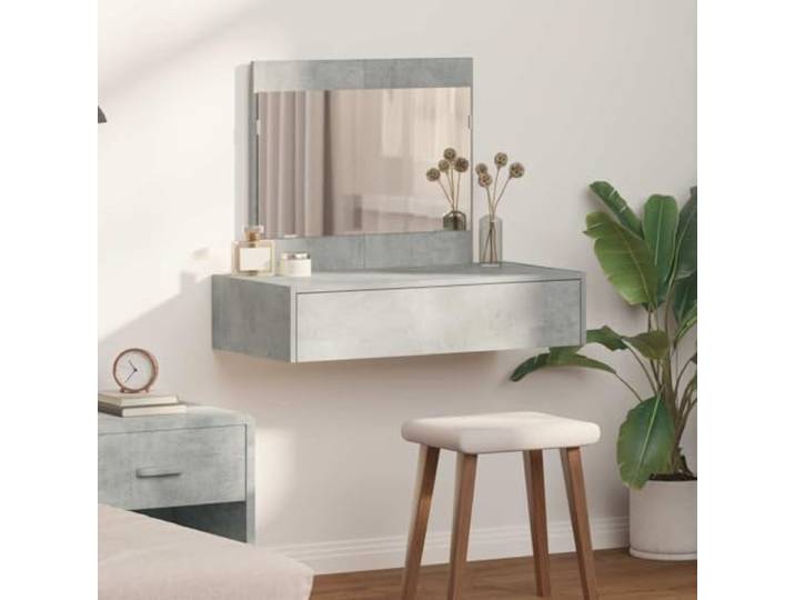 Schminktisch Grau 83 x 40 x 70 cm Holzwerkstoff mit Spiegel und Schubladen Matte Oberfläche, Schubladen mit sanften Gleitschienen, flacher Spiegel, rechteckige Form, moderne Wohnungen, Schlafzimmer