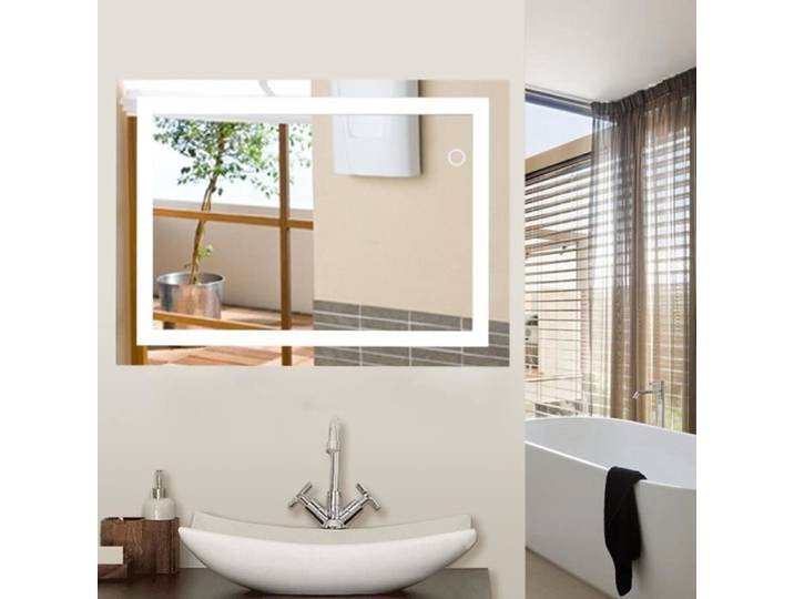 YIS Miroir à capteur LED - Miroir de Salle de Bain avec Éclairage LED - Miroir Mural Vertical et Horizontal - 80 x 60 cm