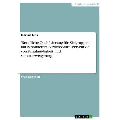 'Berufliche Qualifizierung für Zielgruppen mit besonderem Förderbedarf'. Prävention von Schulmüdigkeit und Schulverweigerung, Taschenbuch von Florian