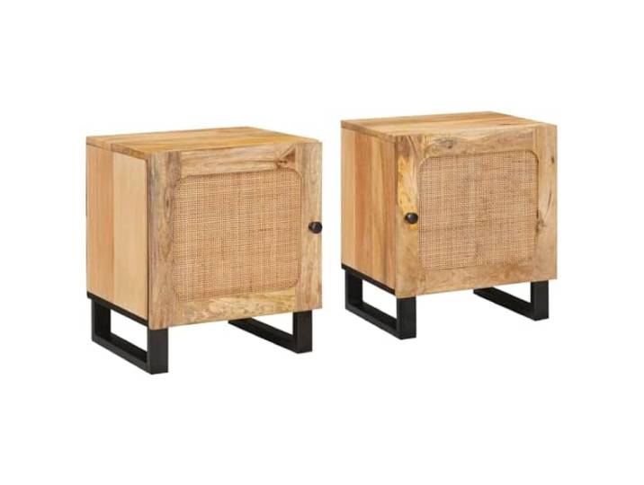 Fisinber Nachttisch 2er Set Massivholz Mangoholz Natur 40x33x46 cm Kompakte Beistelltische mit Schranktür fürs Schlafzimmer bieten praktischen Stauraum und zeitlose Holzoptik.