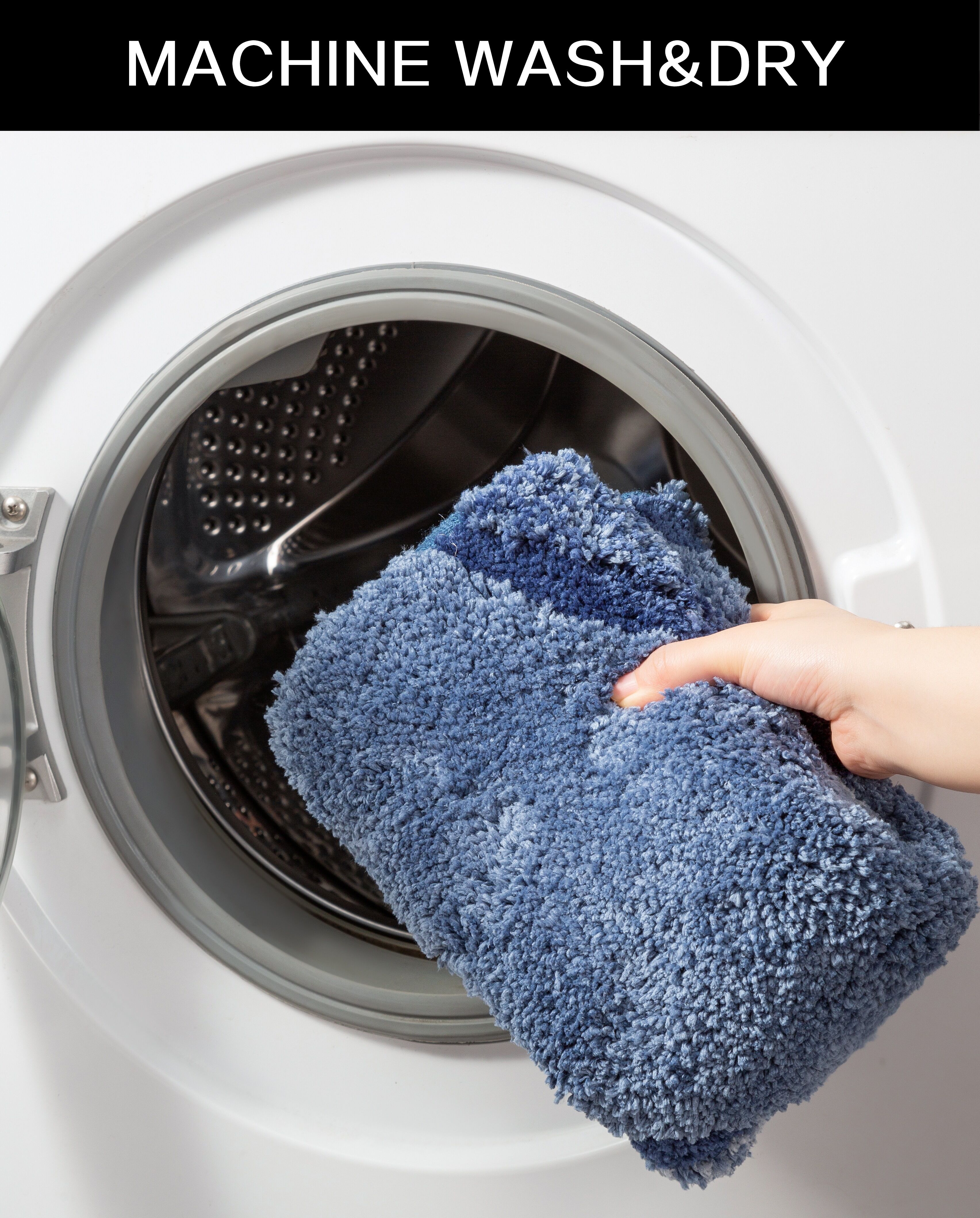 Badematte GOODPRODUCT "Josie, Badvorleger, Badezimmer Teppich" Gr. 61, blau (verlauf blau), H:20mm, Polyester, Badematten, Badematte, Badteppich, Badematten, rechteckig, rund & als 3-tlg. Set erhältlich verlauf blau wellenförmig (50cm x 90cm )