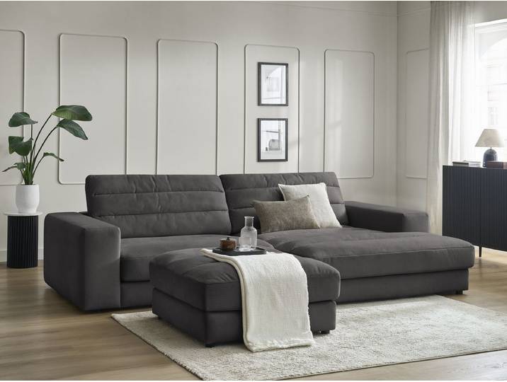 Canapé d'angle fixe SIERRA velours avec pouf