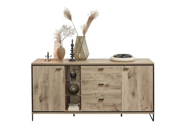 Lomadox Sideboard Anrichte 180cm breit, Eiche mit Hirnholzmosaik, 2 Türen, 3 Schubladen, 3 offene Fächer