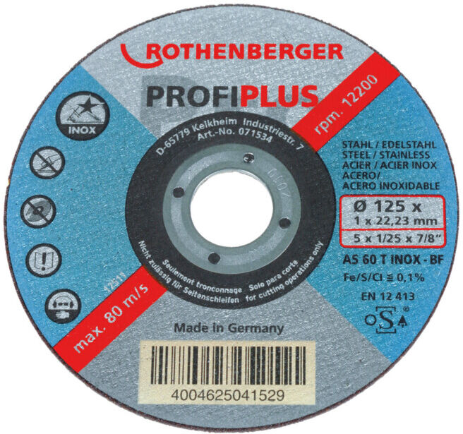 Disque à découper Rothenberger INOX PROFI Plus, 115x1, en étain (contenu 10 pcs.) (071533D)