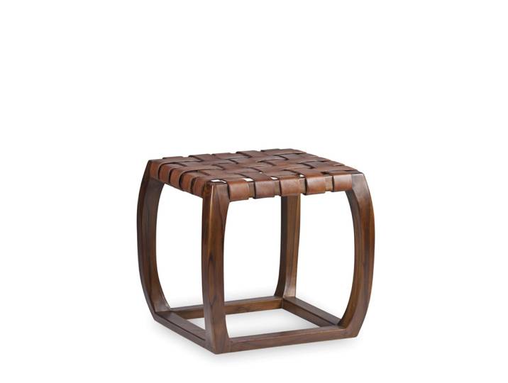 Tabouret en bois de teck et cuir naturel