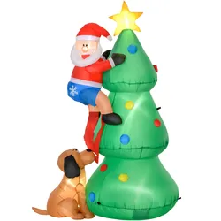 AUFBLASBARER Weihnachtsbaum Weihnachtsmann Hund 180 cm LED Selbstaufblasend