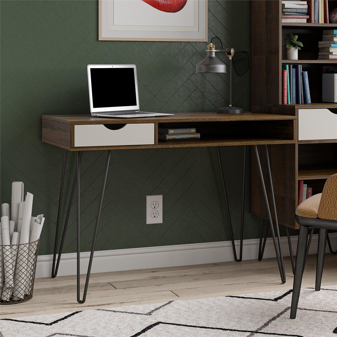 Mercury Veney Steel Writing Desk Brown Oak/Grey 78.2cm H X 105.7cm W X 50cm D