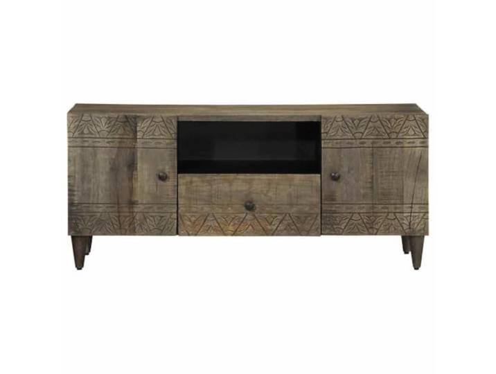 GPUTYGHN TV-Schrank Hellgrau 105x33,5x46 cm Massivholz Mango Stauraum mit Türen, Robustes Tropenholz, Erhöhtes Design, Für Wohn- und Schlafzimmer