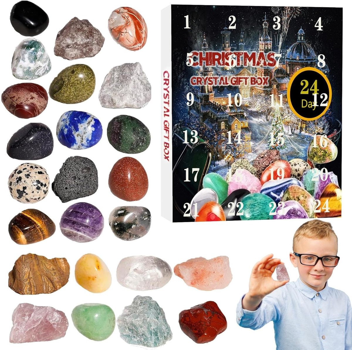 Edelsteen Adventskalender met 24 dagen verrassingen voor volwassenen, Kleurrijk, B/D/H: 26 x 22 x 5 cm