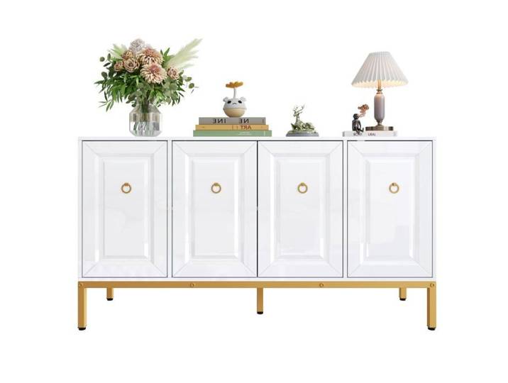 Buffet Logidon blanc brillant 140x80x40 cm poignées dorées